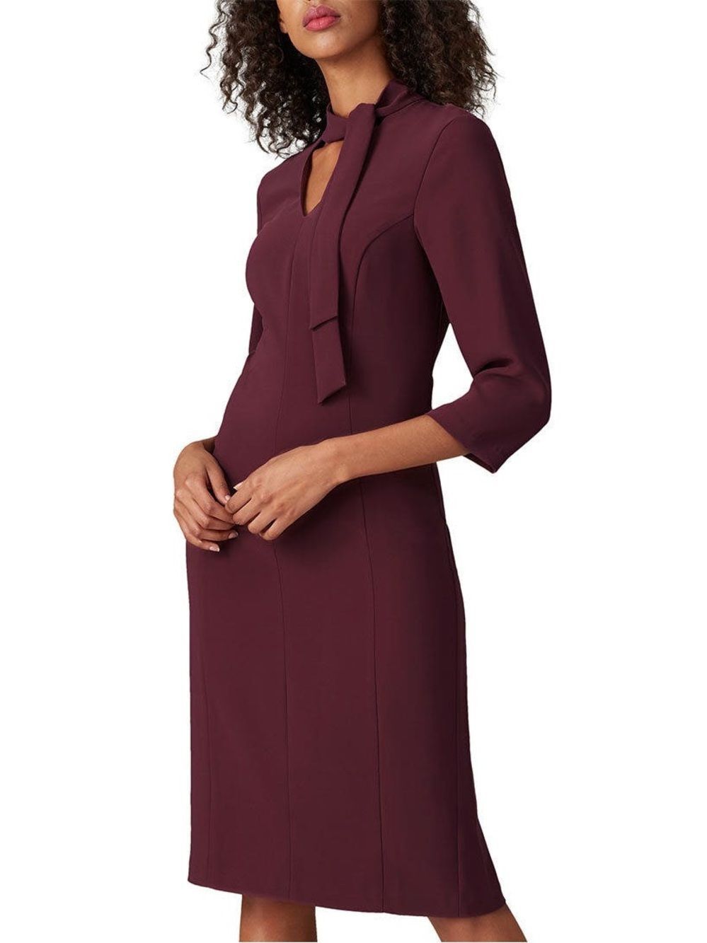 AMANDA UPRICHARD Reid Plum Tie-Neck Midi Sheath Dress
